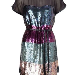 French Connection Rocka Sequin Colorblock  dress